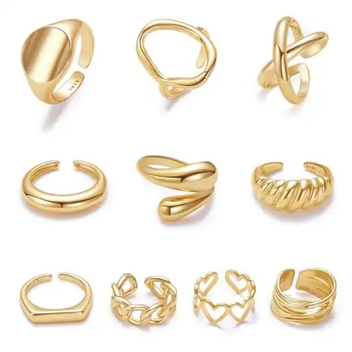 10PCS Gold Dome Chunky Rings