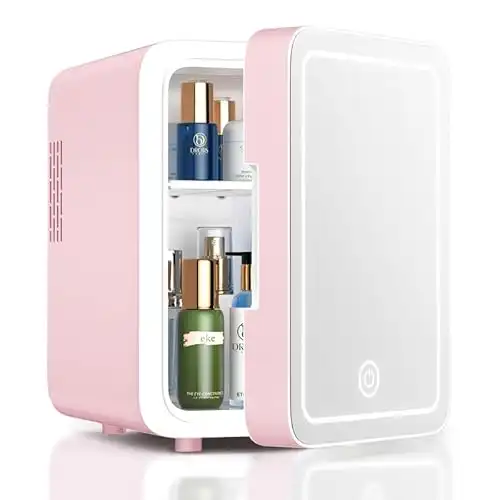 Skincare Fridge With Dimmable LED Light Mirror