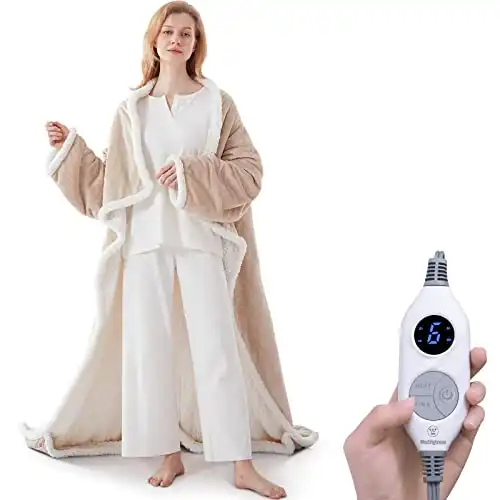 Wearable Heated Blanket with Sleeves