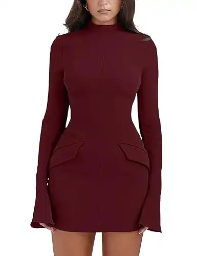 Long Sleeve Mock Turtle Neck Bodycon Dress