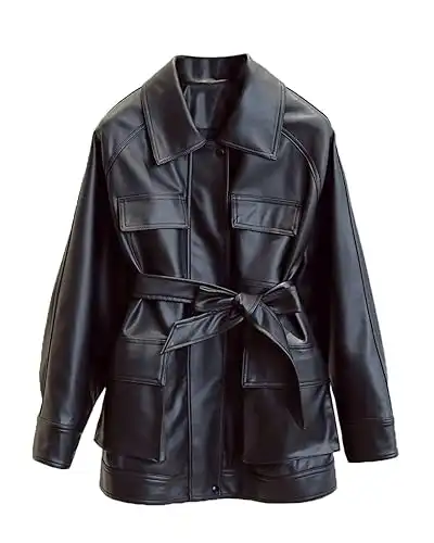 Faux Leather Belted Jacket