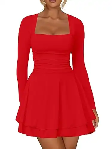 Square Neck Ruffle Hem Mini Dress