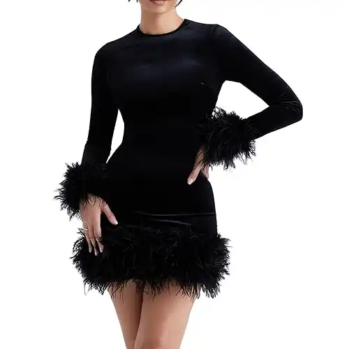 Bodycon faux fur feather Mini Dresses