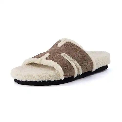 CUSHIONAIRE Fur Faux Shearling lined slide sandal +Memory Foam