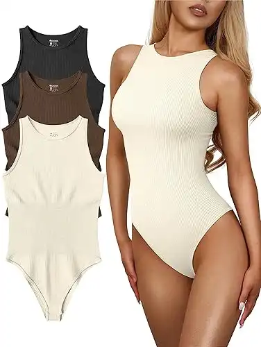 OQQ 3 Piece Ribbed Bodysuits