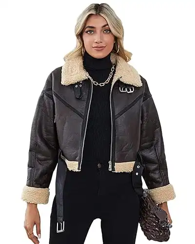 Faux Lamb Fur Leather Short Jacket